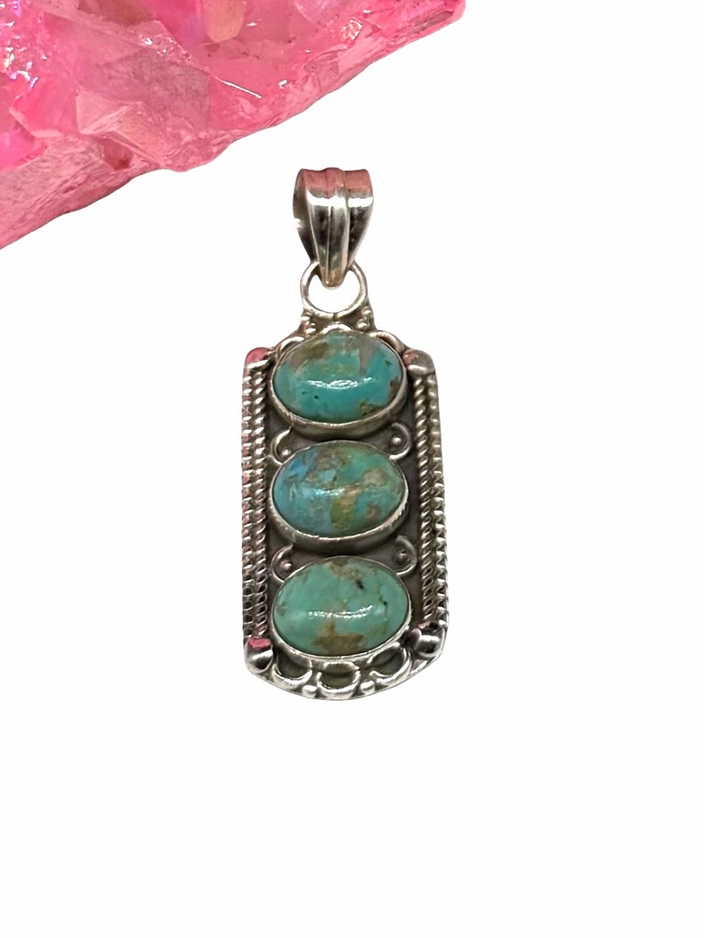 Arizona Mohave Turquoise Necklace Pendant Solid 925 Sterling Silver